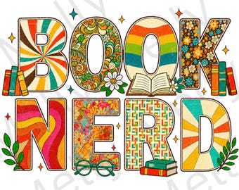 Book Nerd Retro Floral PNG | Vintage Books Clipart (Digital Download)