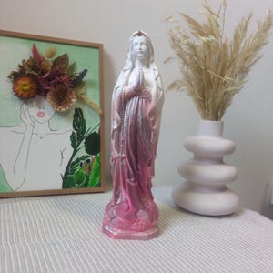 Resin Virgin Mary Statue - Modern Pop Art Style, Multicolor Gradient Decorative Sculpture 22cm, Unique Handmade Design Object