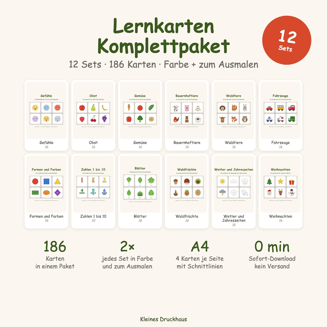 Complete Set of Flashcards for Kindergarten – 12 Sets, 186 Picture ...