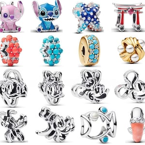 925 Sterling Silver Charms passar Pandora Stitch Angel Blå Rosa Emaljpärlor Utklippt Minnie Daisy Dingel Personliga Smycken Gåva för Kvinnor bild 1