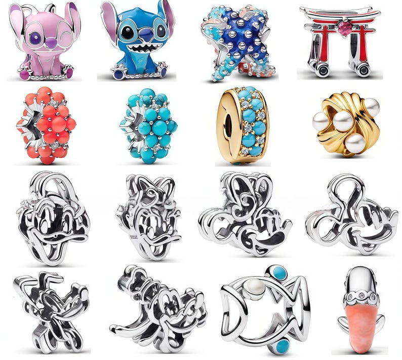 925 Sterling Silver Charms passar Pandora Stitch Angel Blå Rosa Emaljpärlor Utklippt Minnie Daisy Dingel Personliga Smycken Gåva för Kvinnor bild 1