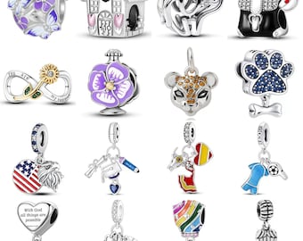 925 Sterling Silver Charms passar Pandora Fjärilsblomma Tasstryck Infinity Hjärta Dingelpärla Personliga Smycken Examenspresent till Henne