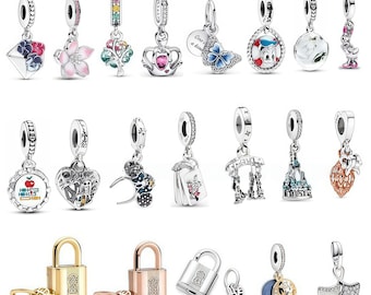 925 Sterling Silver Charms passar Pandora Blå Fjäril Blomma Slott Lås Dingla Pärlor Personliga Smycken Jubileumspresent till Kvinnor