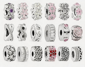 925 sterlingsilverberlocker till Pandora-armband, kristallpärlor med blommigt hjärta, rosa blomma-infinityberlock, personliga smycken, present till henne