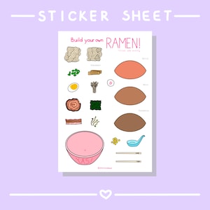 Build Your Own Ramen Sticker Sheet | Layerable Stickers | Waterproof Vinyl Stickers | Cute Kawaii Japanese Food Noodle Stickers | Tonkatsu