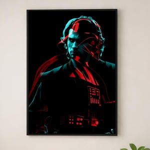 Anakin Skywalker-affisch, Star Wars Darth Vader-väggkonst, neontryck med delat ansikte, cool mediarumsinredning, present till Star Wars-fans