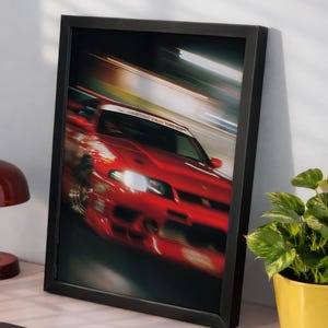 JDM Drift Car Poster | Suddig gaturacing väggkonst | Japansk sportbilstryck | Nattracingdekor | Bilentusiastpresent