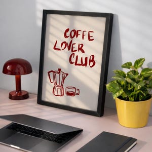 Coffee Lover Club Poster, Minimalist Moka Pot Wall Art, Aesthetic Kitchen Line Print, Trendy Dining Room Decor, Movie Poster
