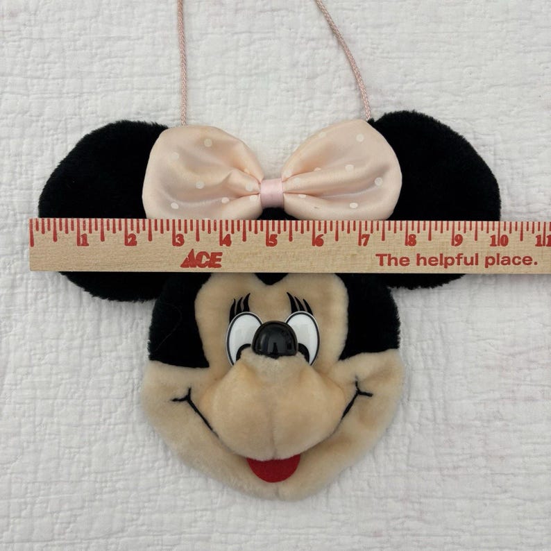 Bolso bandolera vintage de peluche con la cara de Minnie Mouse, de Mickey's Pals Disney, con cremallera. imagen 8
