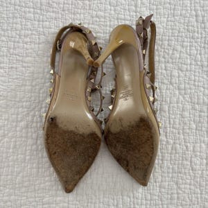 Valentino Studded Ankle Strap Stiletto Pointed Toe Leather Heels Beige 38 image 5