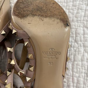 Valentino Studded Ankle Strap Stiletto Pointed Toe Leather Heels Beige 38 image 6