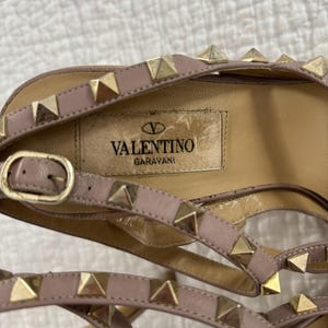 Valentino Studded Ankle Strap Stiletto Pointed Toe Leather Heels Beige 38 image 2