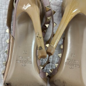 Valentino Studded Ankle Strap Stiletto Pointed Toe Leather Heels Beige 38 image 4