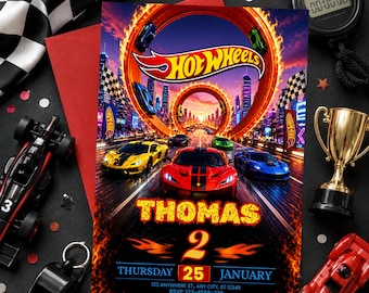 Invito di compleanno Hot Wheels, invito modificabile per festa a tema auto da corsa (download digitale)