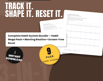 Habit Tracker Bundle Printable, Habit Mega Pack Morning Routine and Screen Free Reset, Complete Habit System Planner PDF
