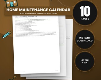 Home Maintenance Calendar, 10 Pages, Month-by-Month Upkeep Plan