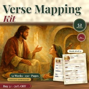 Verse Mapping Kit Printable, 52 Weeks of Bible Verse Mapping Template, Blank and Chosen Verse Worksheets, Letter and A4 PDF