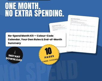 Défi zéro dépense à imprimer, Suivi du mois sans dépenses, Calendrier du défi zéro achat, Réinitialisation du budget (PDF, format US Letter, A4, A5)