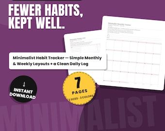 Minimalist Habit Tracker Printable, Simple Monthly and Weekly Habit Tracker, Clean Minimal Daily Habit Log Planner PDF