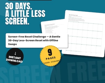 Screen Free Reset Challenge Printable, 30 Day Digital Detox and Screen Time Tracker, Digital Minimalism Habit Planner PDF