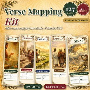 Verse Mapping Kit, 52 Weeks of Bible Verse Mapping Template, Blank and Chosen Verse Worksheets, Printable Letter and A4 PDF