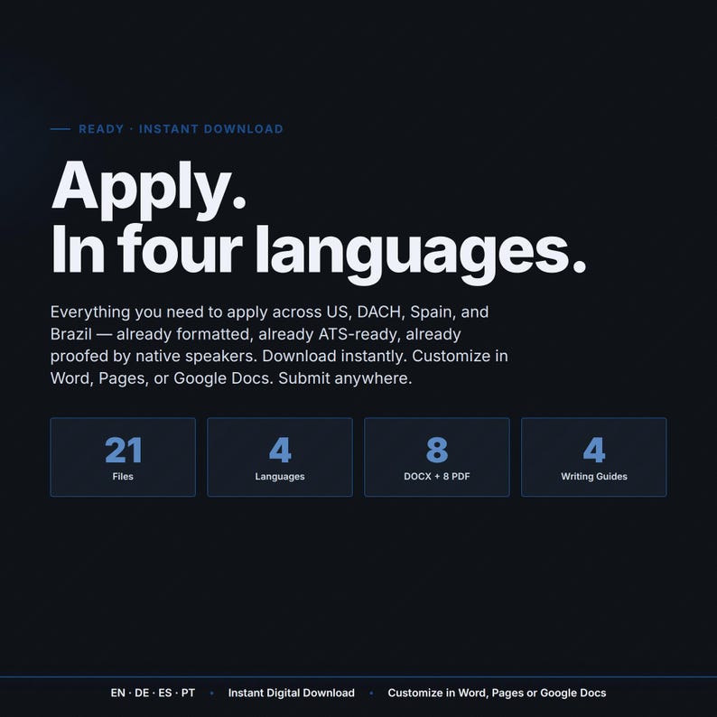 Multi-language Resume Pack En De Es Pt | International CV Bundle | ATS ...