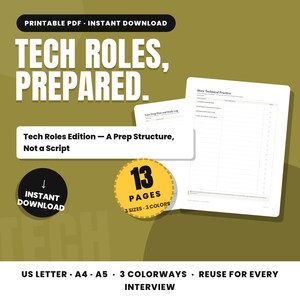 Preparación para entrevistas técnicas imprimible, banco de preguntas para entrevistas de ingeniero de software en PDF, práctica de codificación, comportamiento y diseño de sistemas, tamaño carta estadounidense A4 A5