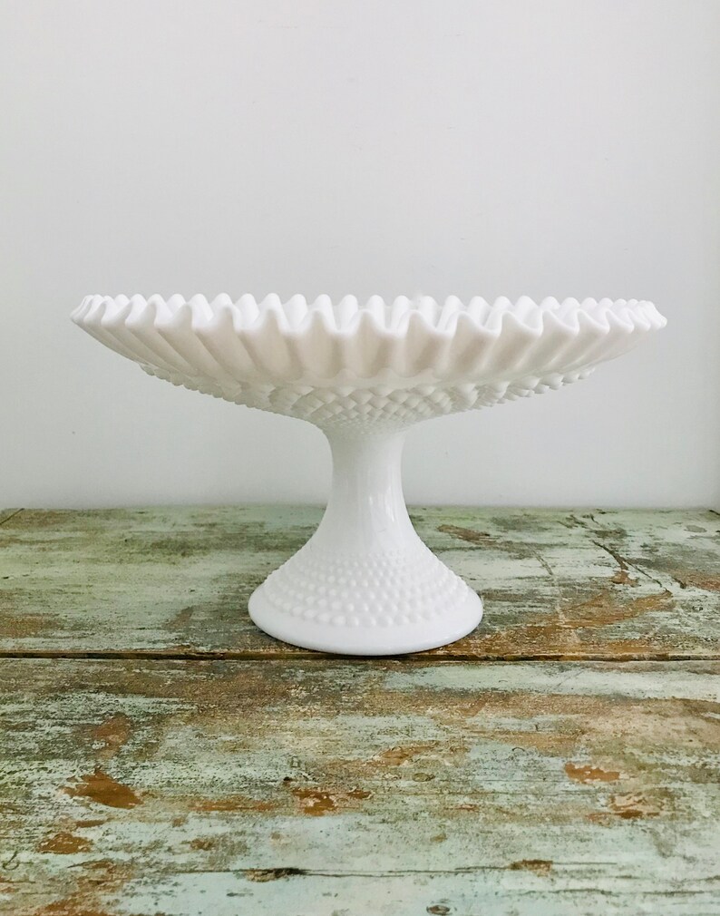 Vintage Milk Glass Cake or Cup Cake Stand Fruit Bowl bowl