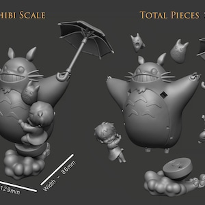 May include: A gray Chibi scale figurine set featuring a large, smiling character with an umbrella, two smaller figures, and other pieces. The main figure is 142mm tall, 129mm long, and 86mm wide. The set includes a total of 7 pieces.