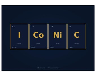 ICONIC Element Tiles Art Print | Periodic Table Word Art | Minimalist Science Poster | Chemistry Decor