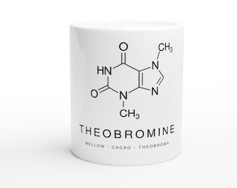 Theobromine Molecule Mug | White Chocolate Chemistry Mug | 11oz Ceramic Science Gift | Chocolate Lover Gift