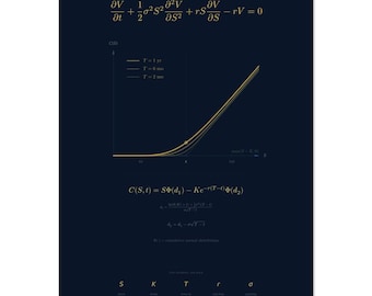 Vergelijkingsafdruk Black-Scholes | Marinegouden Quant Art | Opties prijsposter | MBA-afstudeercadeau Financiën