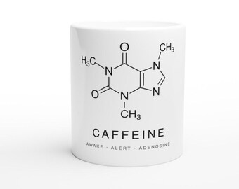 Caffeine Molecule Mug | White Chemistry Coffee Mug | 11oz Ceramic Science Gift | Coffee Lover Chemist Gift