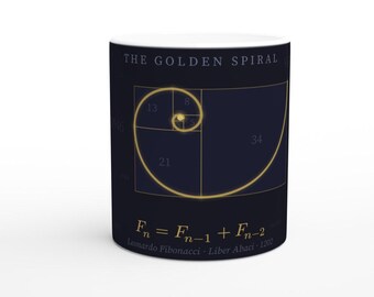 Fibonacci Spiral Mug | Navy Gold Golden Ratio Coffee Mug | 11oz Ceramic Math Science Gift | Nerdy Geek Gift