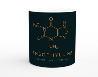 Theophylline Molecule Mug | Teal Copper Tea Chemistry Mug | 11oz Ceramic Science Gift | Tea Lover Pharmacist Gift