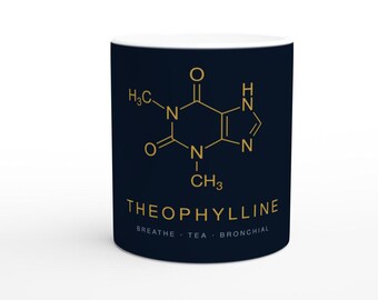 Theophylline Molecule Mug | Navy Gold Tea Chemistry Mug | 11oz Ceramic Science Gift | Tea Lover Pharmacist Gift