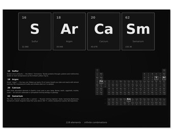 Periodic Table SARCASM Print | Black Chemistry Word Art | Element Symbols Poster | Funny Science Gift | Nerdy Decor