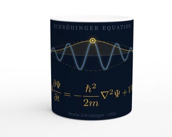 Schrodinger Equation Mug | Navy Gold Quantum Wave Function Mug | 11oz Ceramic Physics Gift | Physicist Gift