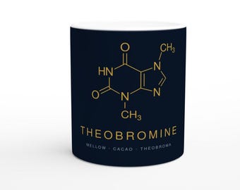 Theobromine Molecule Mug | Navy Gold Chocolate Chemistry Mug | 11oz Ceramic Science Gift | Chocolate Lover Gift