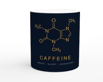 Caffeine Molecule Mug | Navy Gold Chemistry Coffee Mug | 11oz Ceramic Science Gift | Coffee Lover Chemist Gift