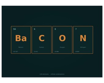 BACON Element Word Art Poster | Teal Copper Periodic Table Print | Kitchen Science Tiles | Chemistry Decor
