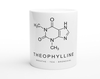 Theophylline Molecule Mug | White Tea Chemistry Mug | 11oz Ceramic Science Gift | Tea Lover Pharmacist Gift