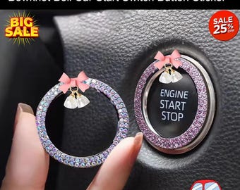 Crystal Bow Car Start Button Cover-Bling Rhinestone Ignition Ring Sticker-Cute Push Start Decor Car Accessory