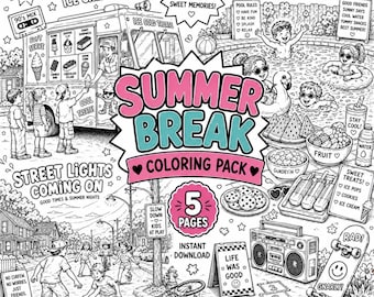 Kleurpakket zomer nostalgie jaren 90 | Pool Days, Ice Cream Truck (digitale download)