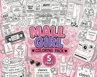 Mall Girl Nostalgia Coloring Pack | Afdrukbare kleurplaten | Digitale download