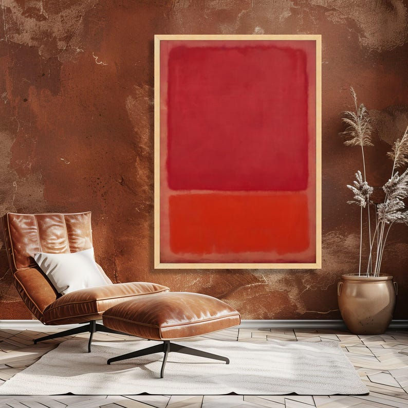 Abstract Red and Orange Color Block Canvas, Modern Minimalist Wall Art ...