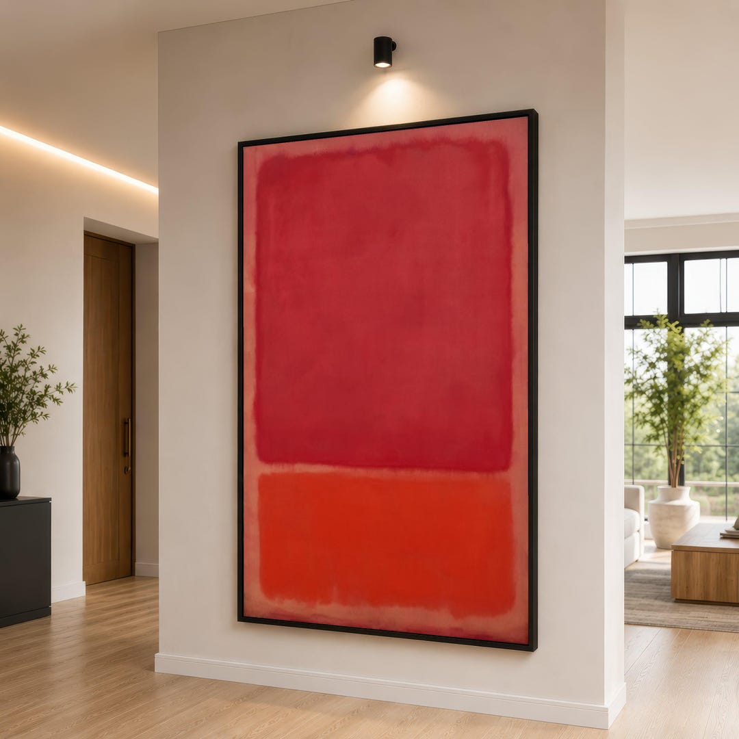 Abstract Red and Orange Color Block Canvas, Modern Minimalist Wall Art ...