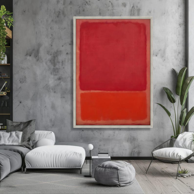Abstract Red and Orange Color Block Canvas, Modern Minimalist Wall Art ...
