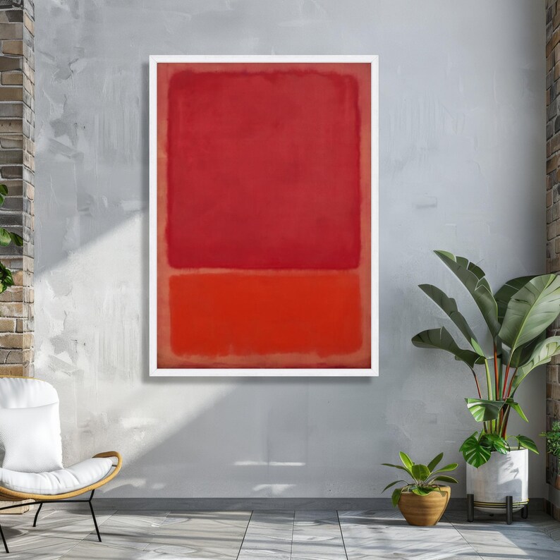 Abstract Red and Orange Color Block Canvas, Modern Minimalist Wall Art ...