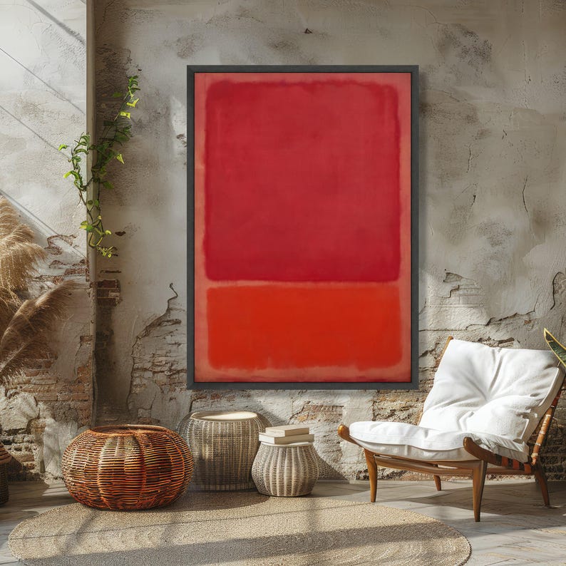 Abstract Red and Orange Color Block Canvas, Modern Minimalist Wall Art ...